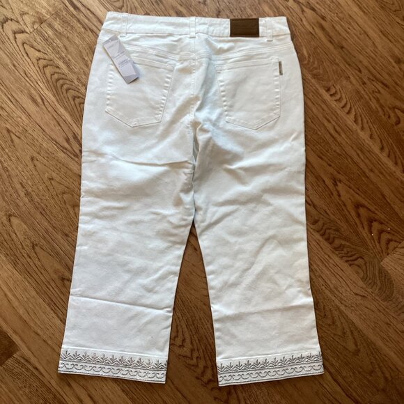 NWT COLDWATER CREEK SILVER EMBROIDERED CROP STRETCH DENIM JEAN in WHITE 14 BOHO - Picture 2 of 2